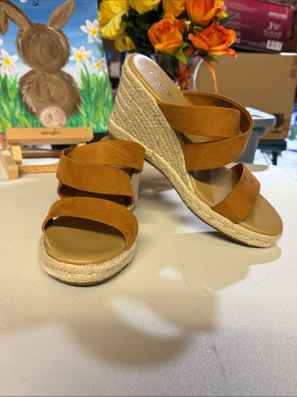 J. Crew Cognac Suede Espadrille Wedge Sandals 8.5